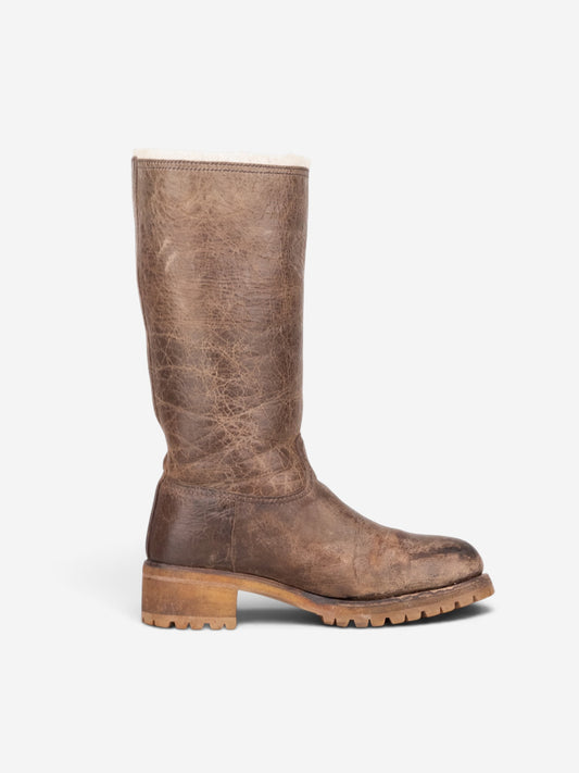 Prada AW11 Knee-High Shearling Paint Biker Moto Boots – side view