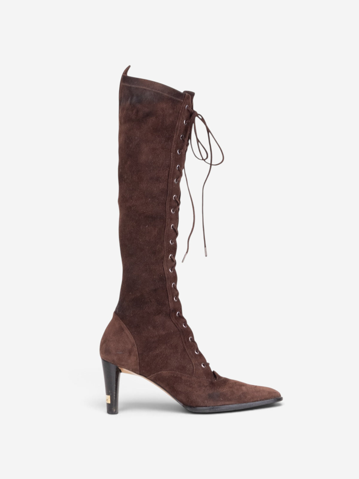 Dior by Galliano 2000s Knee-High Lace-Up Suede Heel Boots – side view