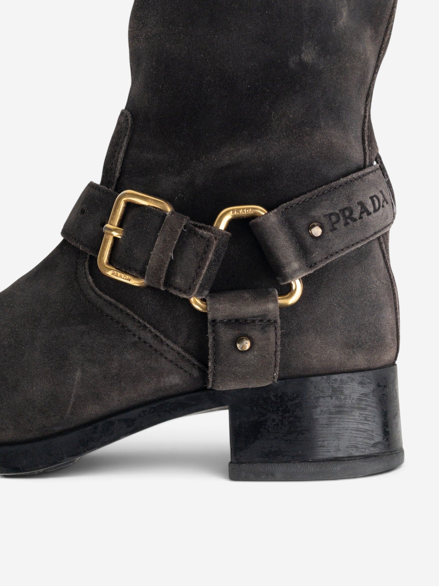 Prada 2000s Mid Calf Suede Biker Boots – detail view