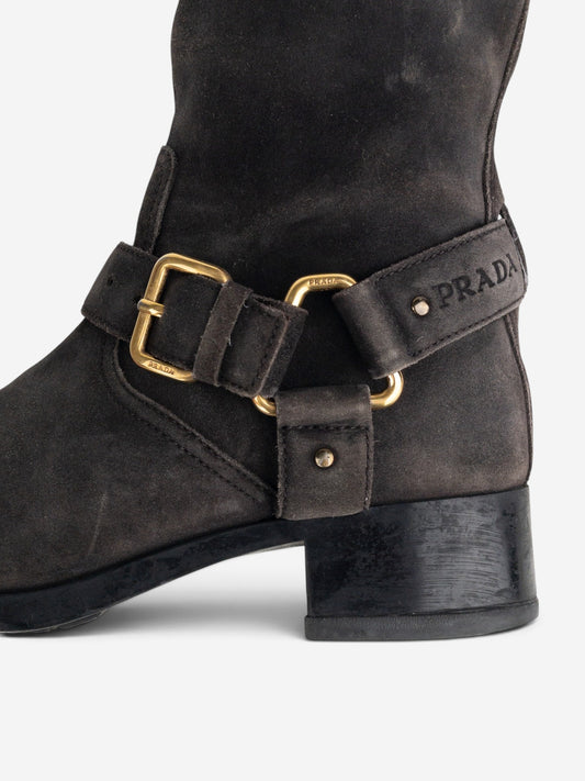 Prada 2000s Mid Calf Suede Biker Boots – detail view