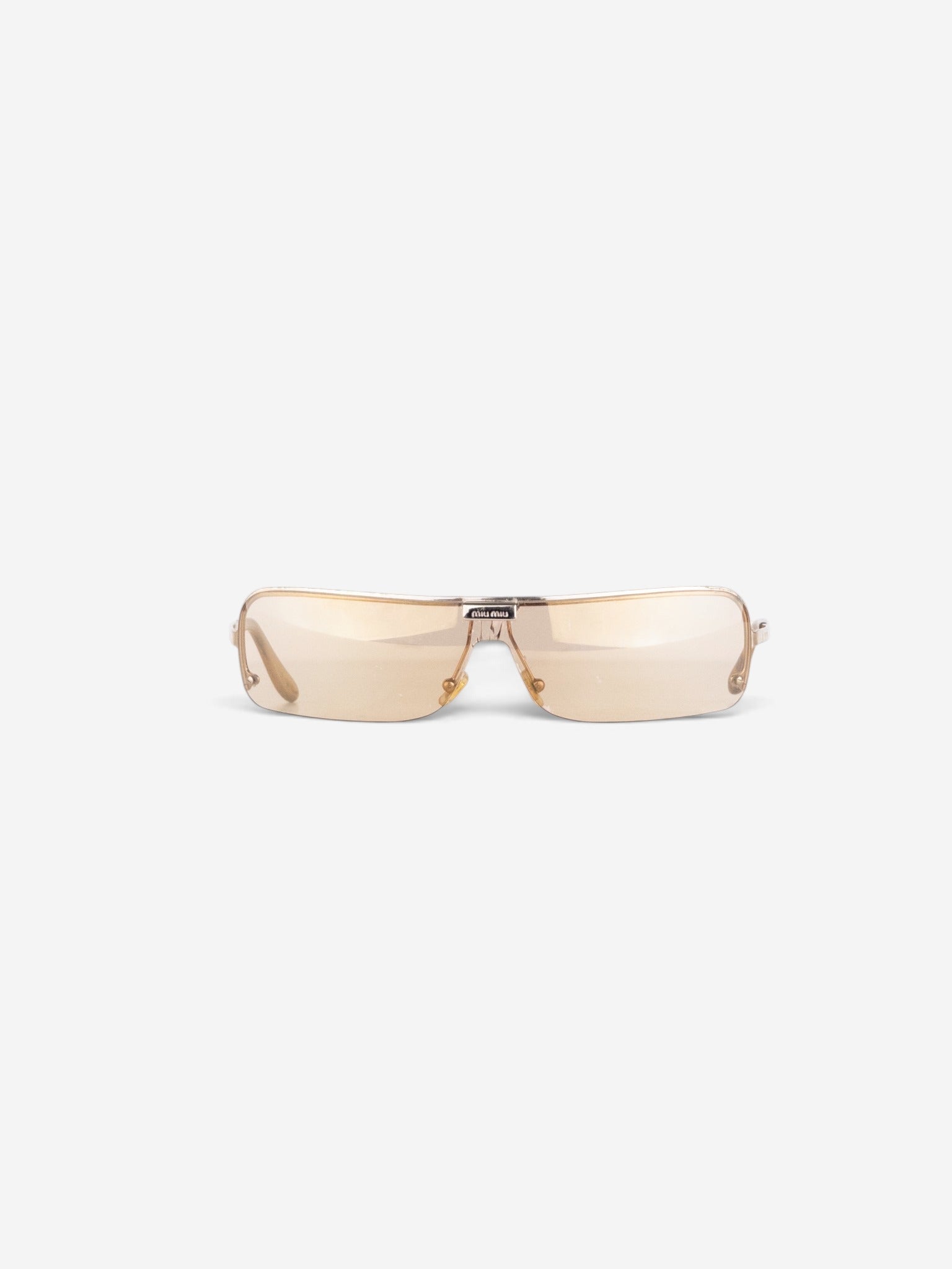 Miu Miu 2000s Rimless Shield Mask Wrap Sunglasses – front view