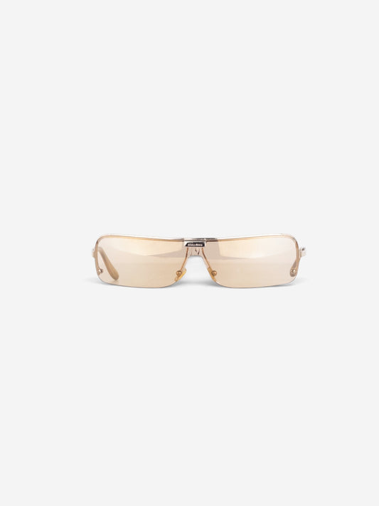 Miu Miu 2000s Rimless Shield Mask Wrap Sunglasses – front view