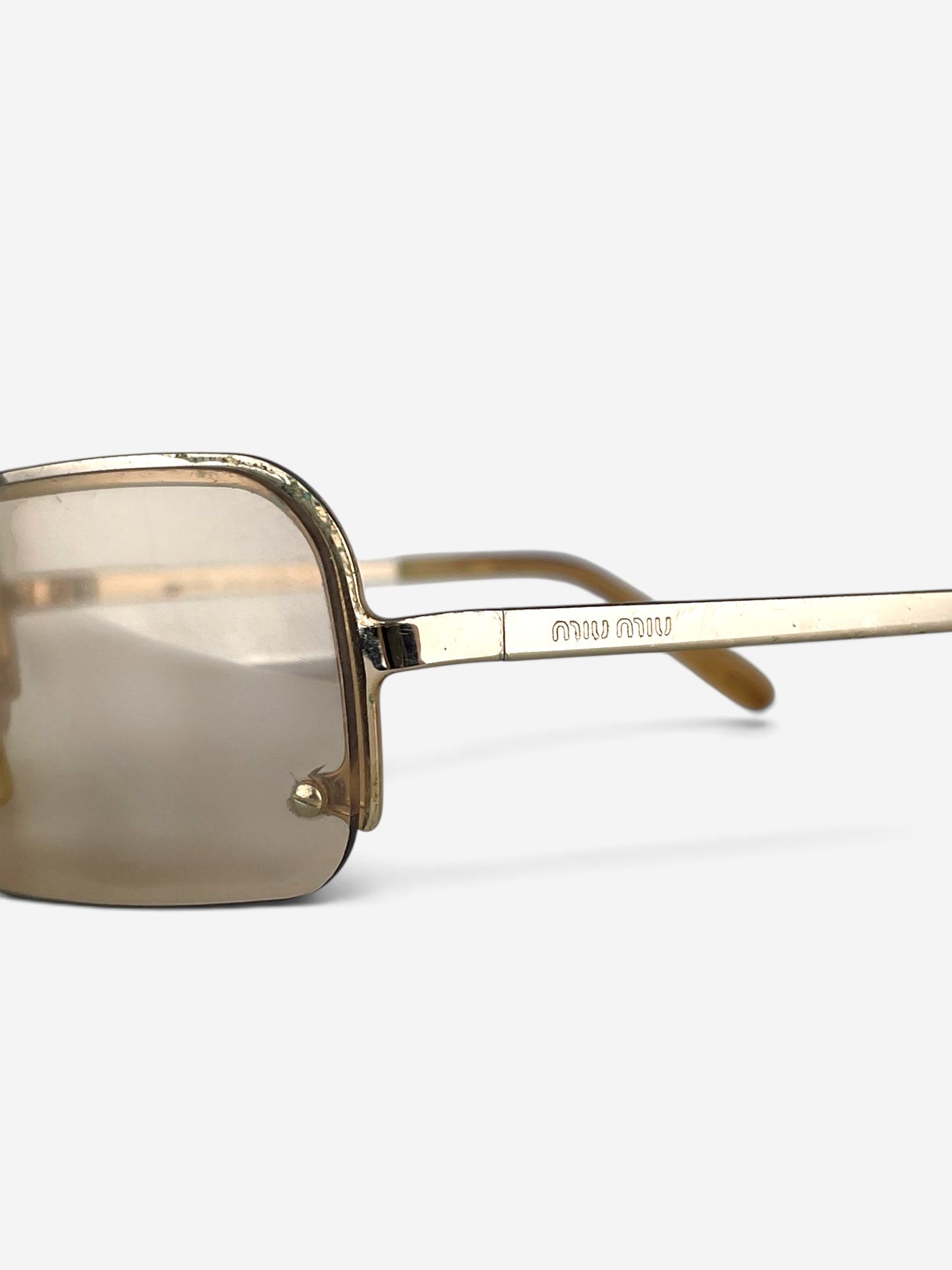 Miu Miu 2000s Rimless Shield Mask Wrap Sunglasses – logo temple detail