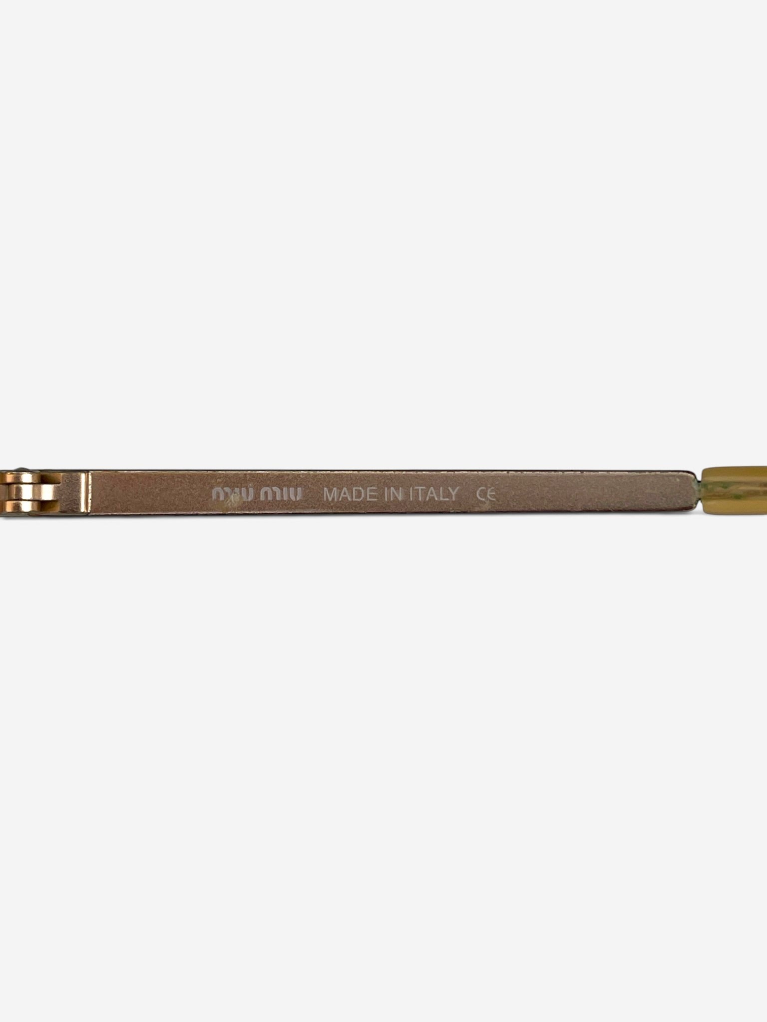 Miu Miu 2000s Rimless Shield Mask Wrap Sunglasses – brand marking detail