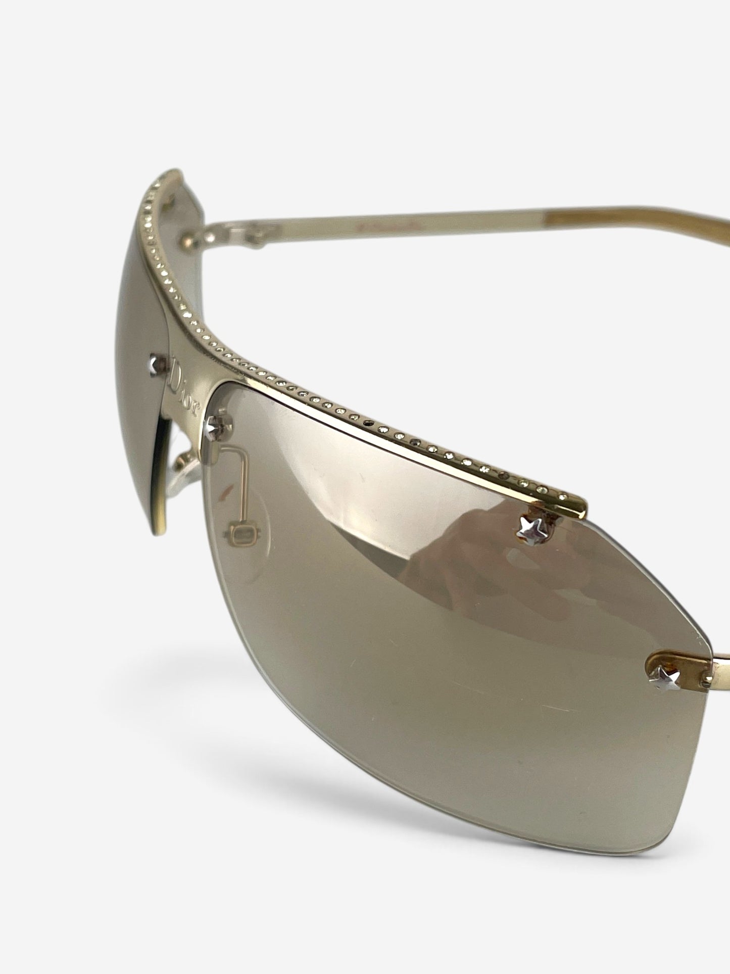 Dior by Galliano 2000s 'Hit 1' Rimless Swarovski Rhinestone Sunglasses – rhinestone brow bar detail