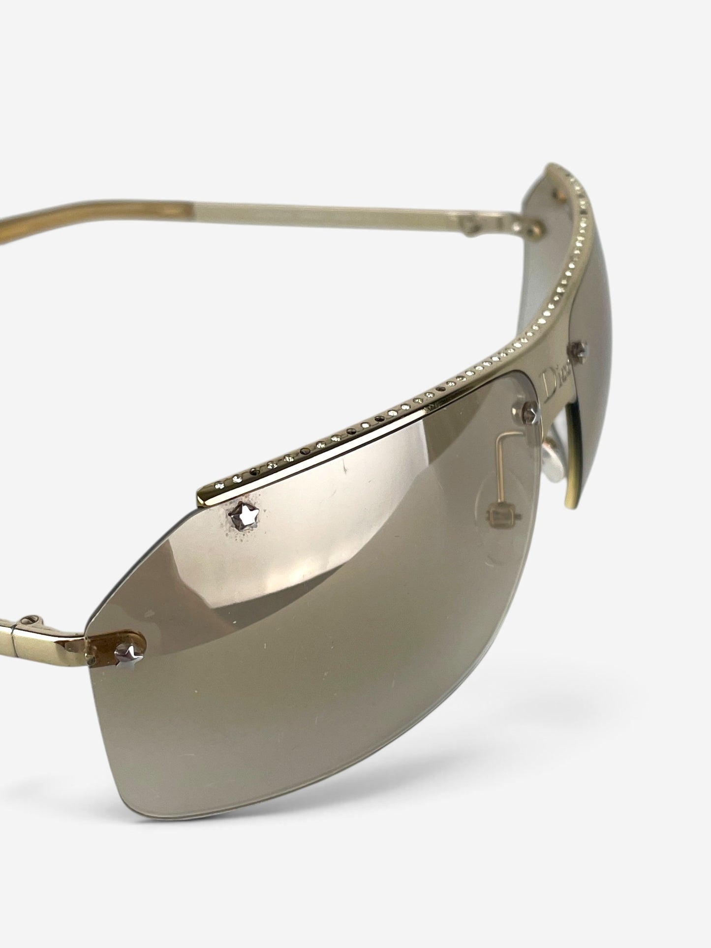 Dior by Galliano 2000s 'Hit 1' Rimless Swarovski Rhinestone Sunglasses – rhinestone brow bar and lens detail