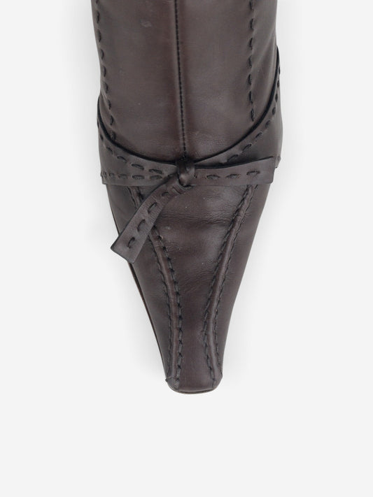 Prada 2000s Knee High Bow Heel Boots – detail view
