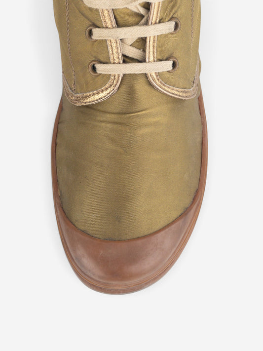 Helmut Lang AW03 Metallic Gold-Colored Bondage Combat Boots – detail view