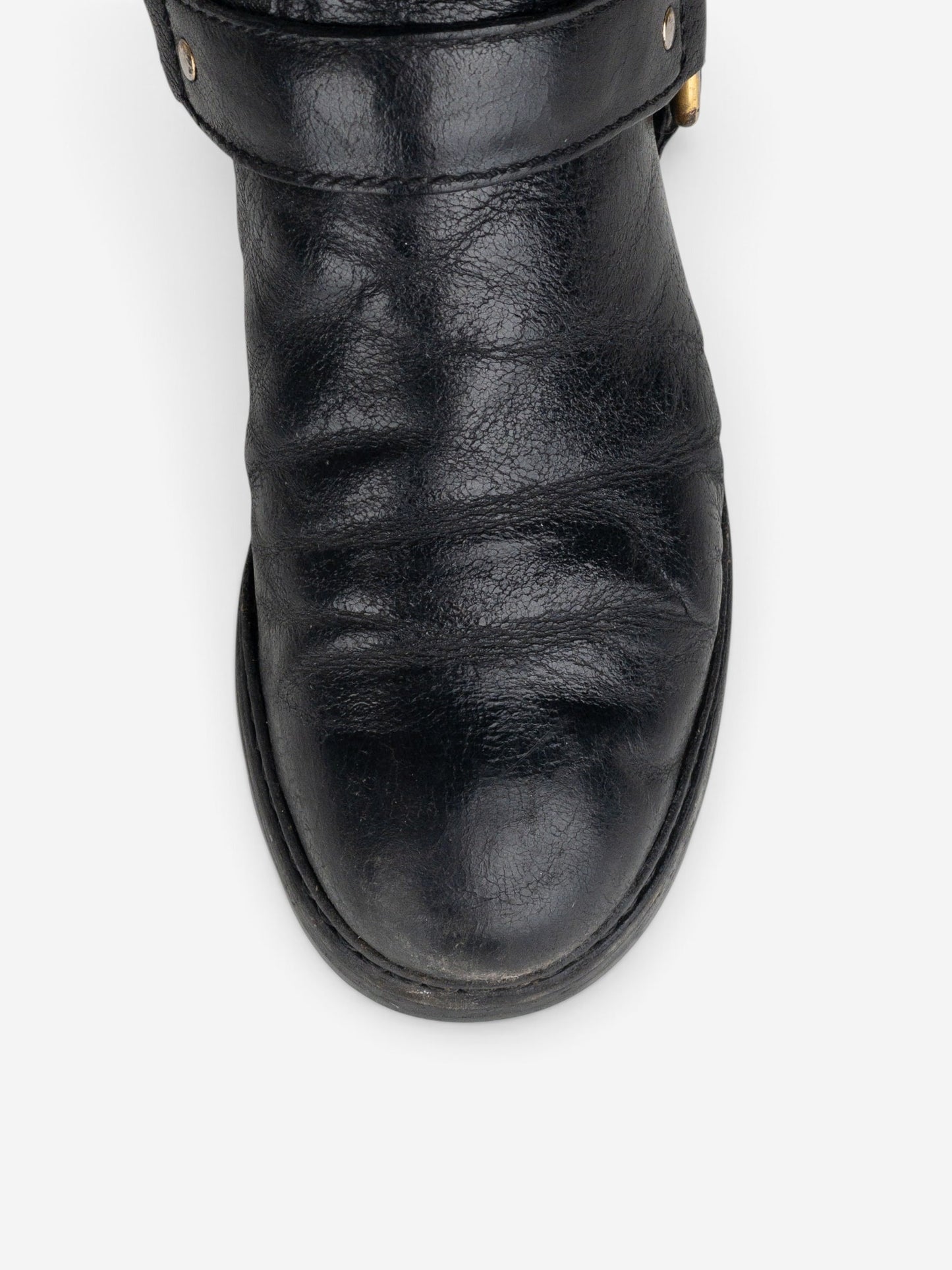 Prada 2000s Knee-High Biker Harness Riding Boots – detail view