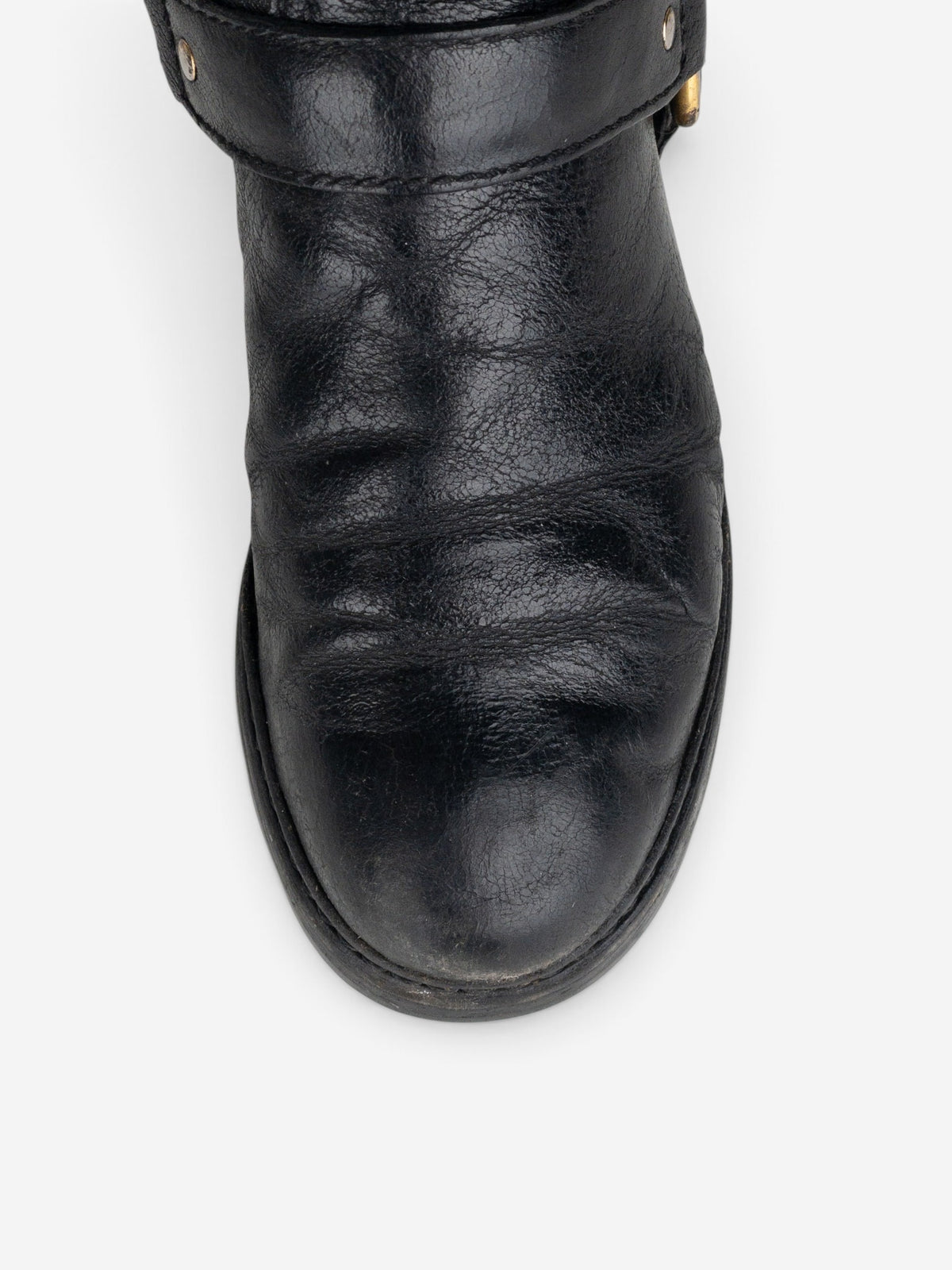 Prada 2000s Knee-High Biker Harness Riding Boots – detail view