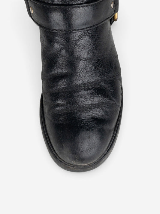 Prada 2000s Knee-High Biker Harness Riding Boots – detail view