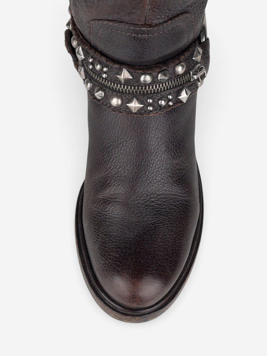 Miu Miu 2000s Knee-High Studded Harness Biker Riding Boots – detail view