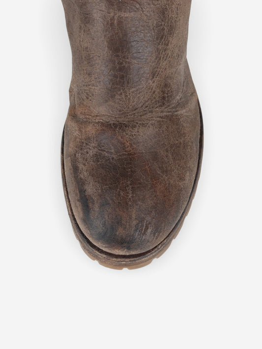Prada AW11 Knee-High Shearling Paint Biker Moto Boots – detail view