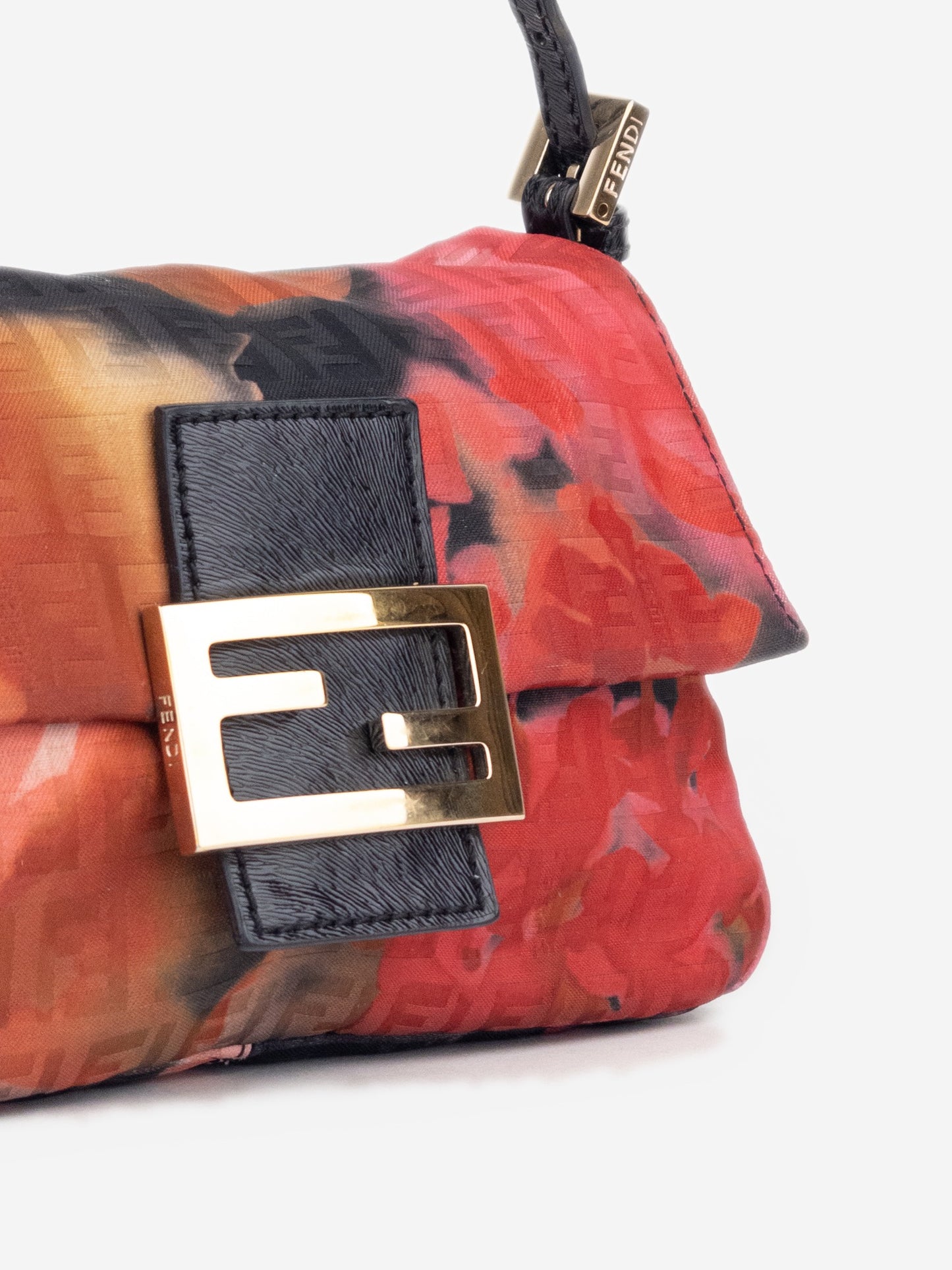 Fendi 2000s Zucchino Monogram Abstract Floral Baguette Shoulder Bag