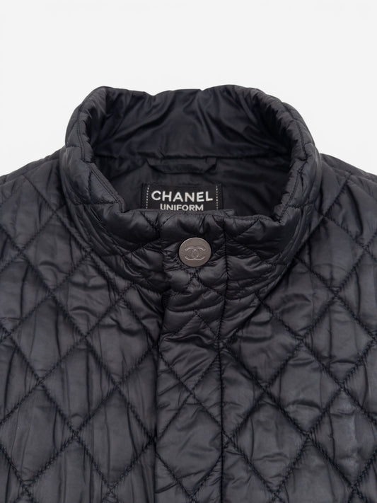 Chanel by Karl Lagerfeld 2010s CC Quilted Puffer Biker Vest – collar and brand label