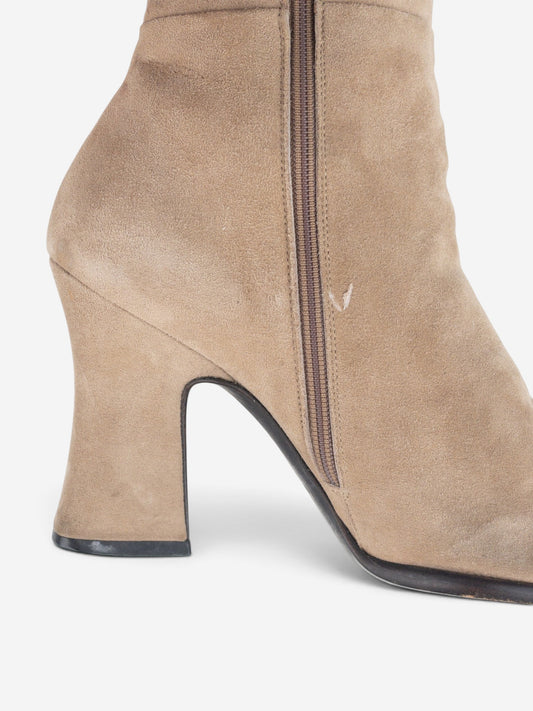 Prada 2000s Knee High Suede Sculptural Heel Boots – detail view