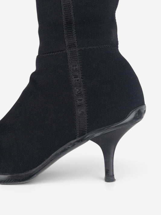 Prada 2000s Knee High Neoprene Kitten Heel Boots – detail view