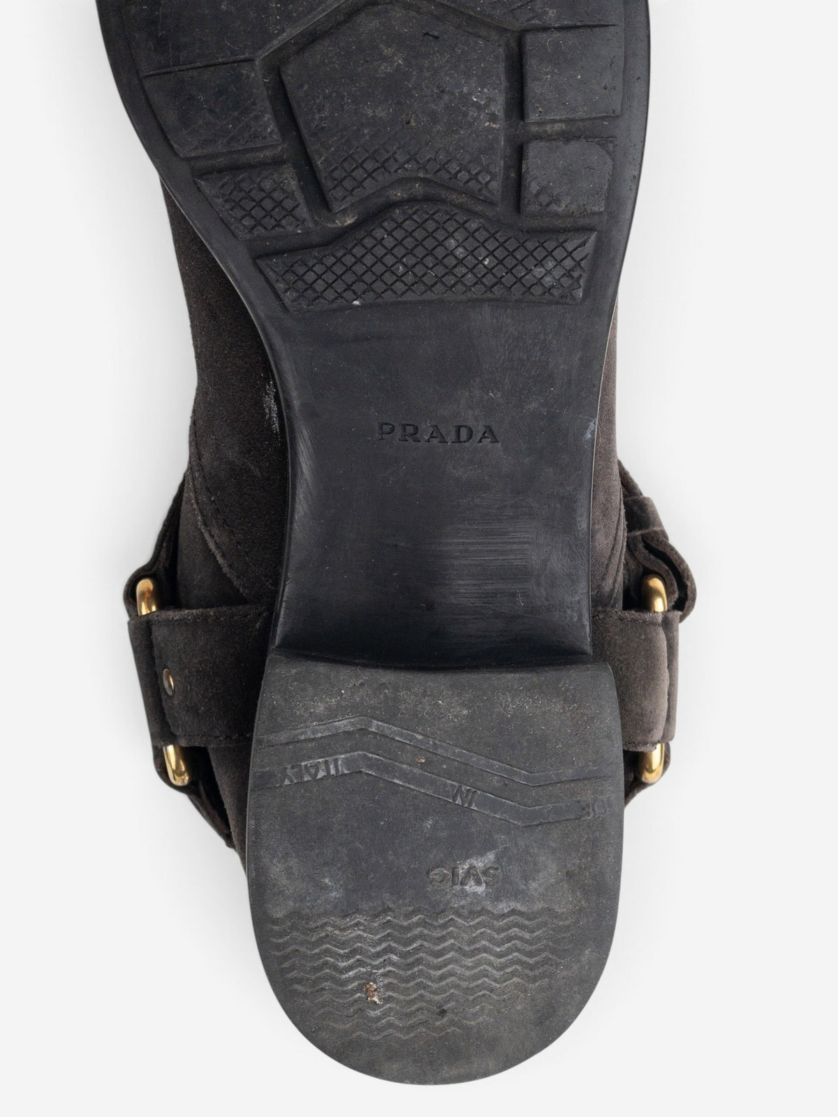 Prada 2000s Mid Calf Suede Biker Boots – detail view