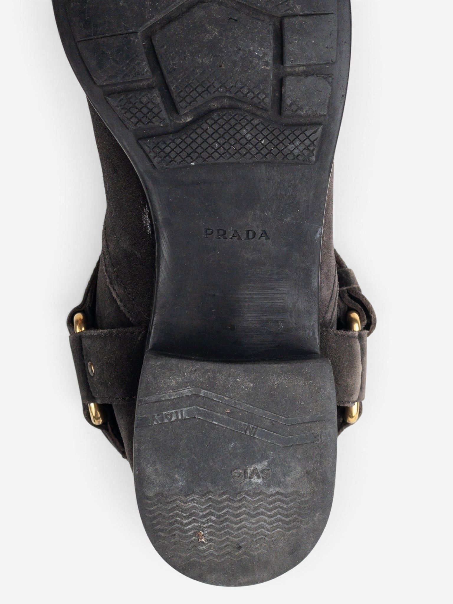 Prada 2000s Mid Calf Suede Biker Boots – detail view