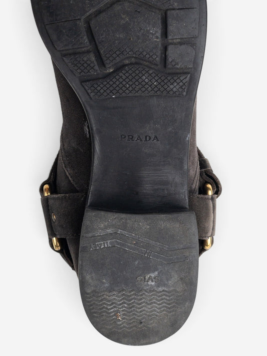 Prada 2000s Mid Calf Suede Biker Boots – detail view