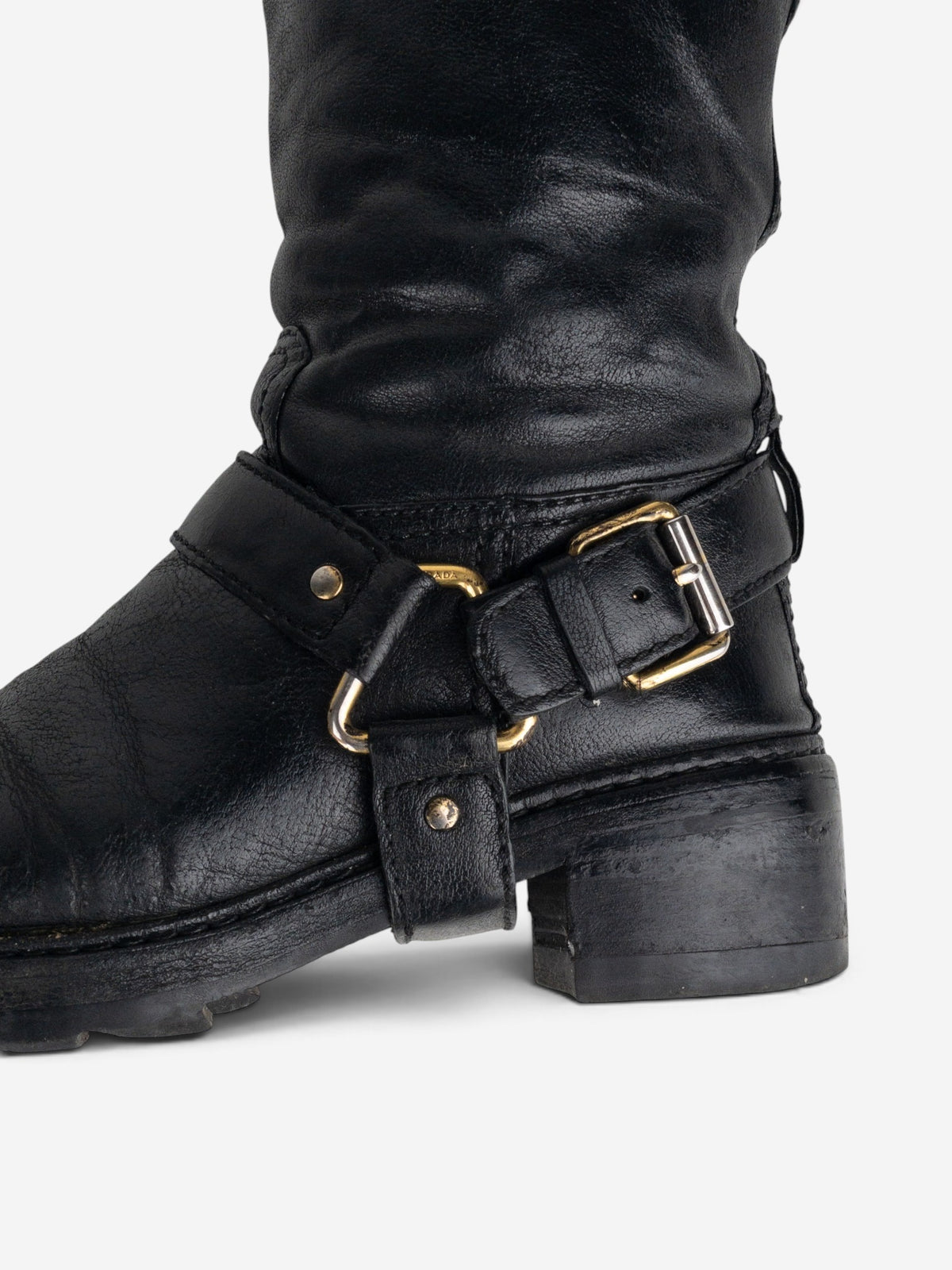 Prada 2000s Knee-High Biker Harness Riding Boots – detail view
