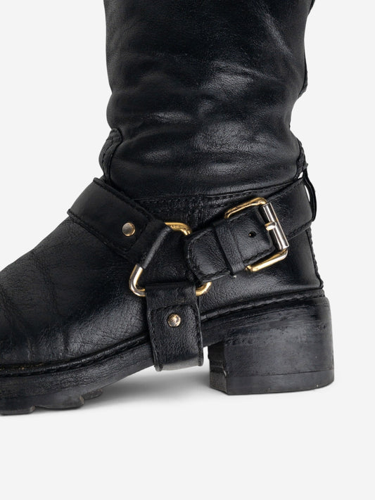 Prada 2000s Knee-High Biker Harness Riding Boots – detail view