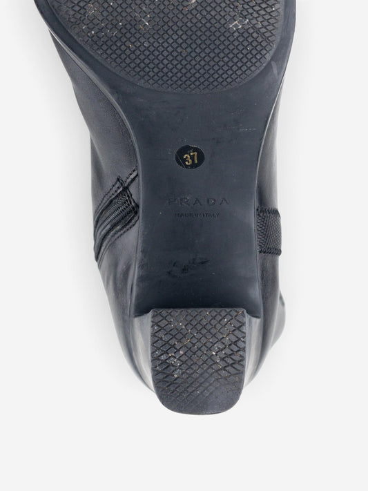 Prada 2000s Knee High Nylon Sidestripe Heel Boots – detail view
