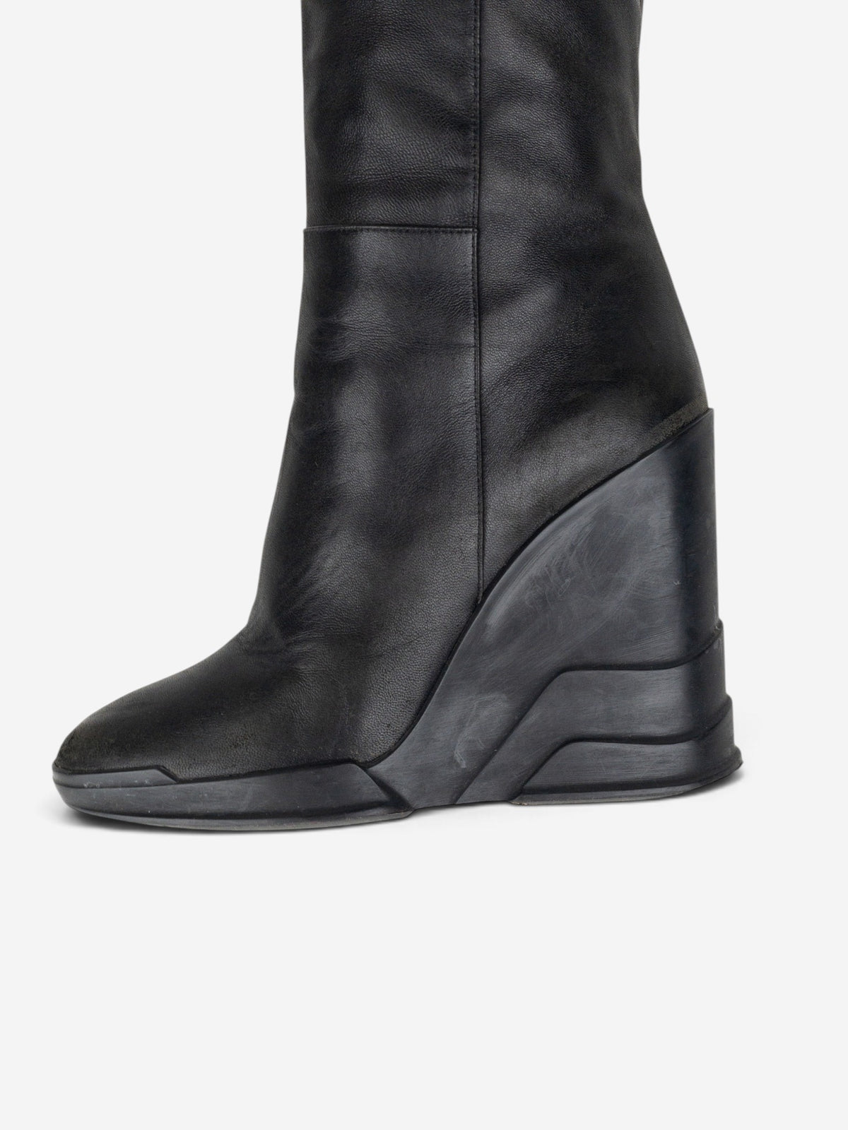 Prada AW14 Knee-High Biker Moto Wedge Boots – detail view