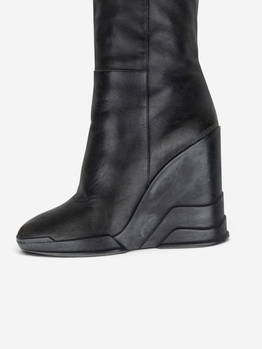 Prada AW14 Knee-High Biker Moto Wedge Boots – detail view