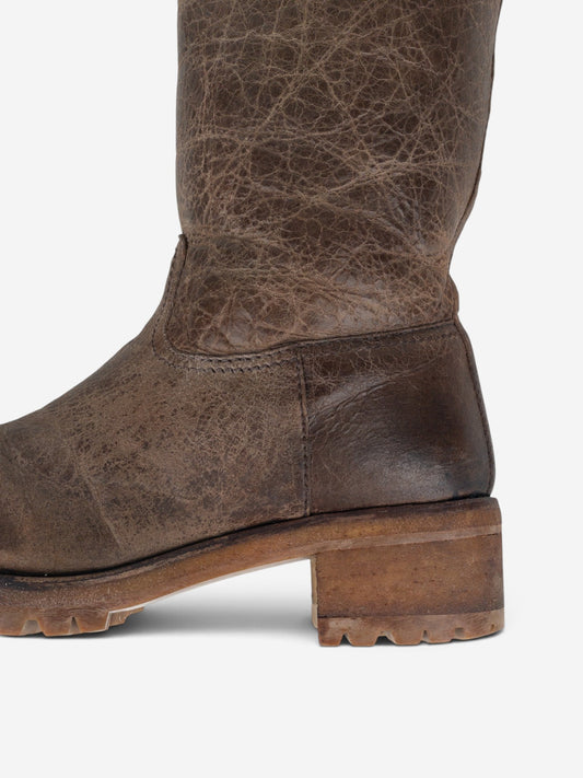 Prada AW11 Knee-High Shearling Paint Biker Moto Boots – detail view