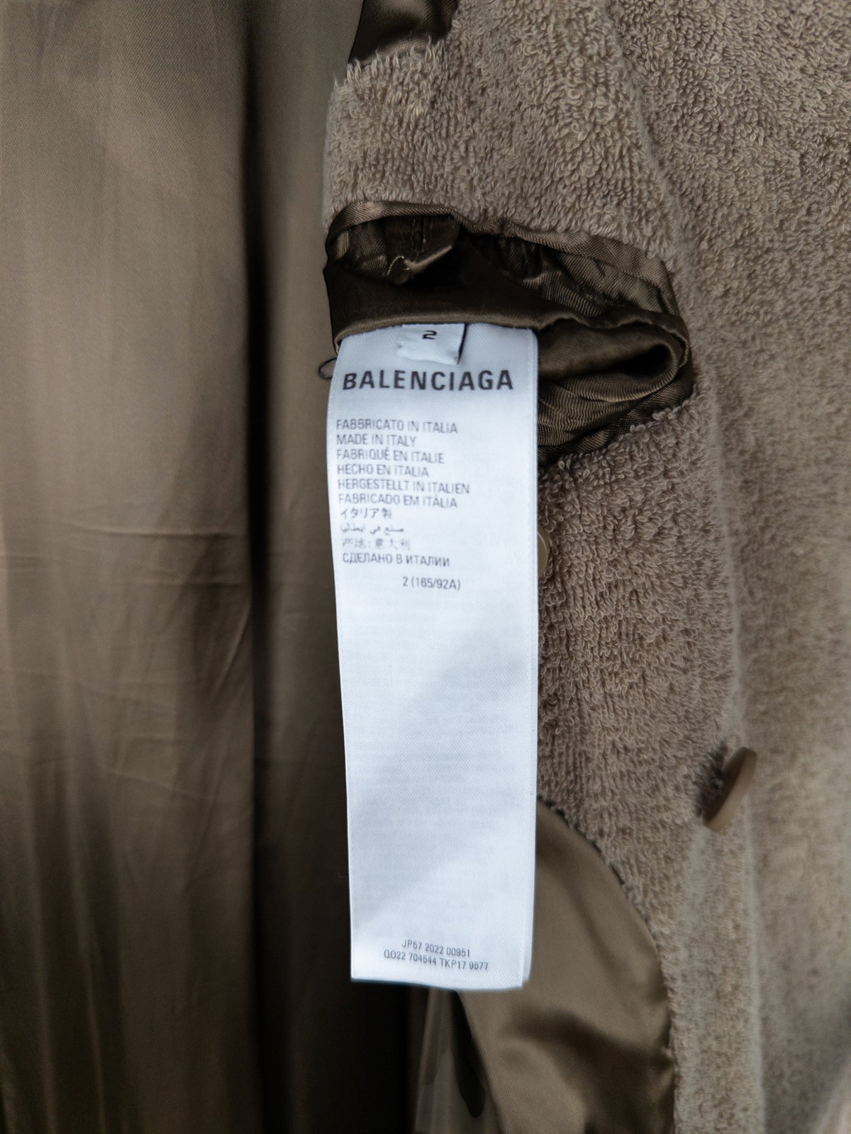 Balenciaga AW22 Double-Breasted Towel Trench Coat – size label