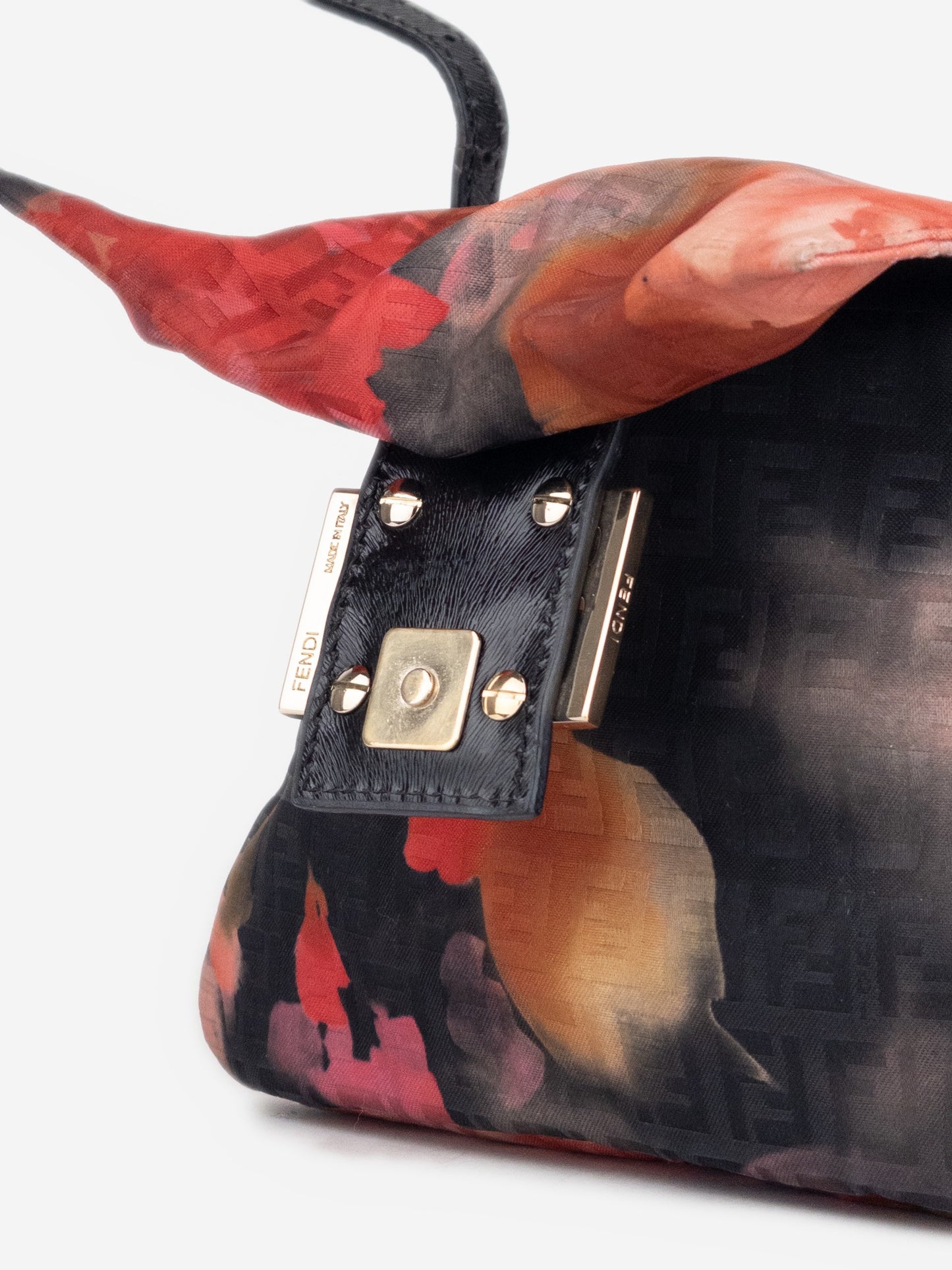Fendi 2000s Zucchino Monogram Abstract Floral Baguette Shoulder Bag