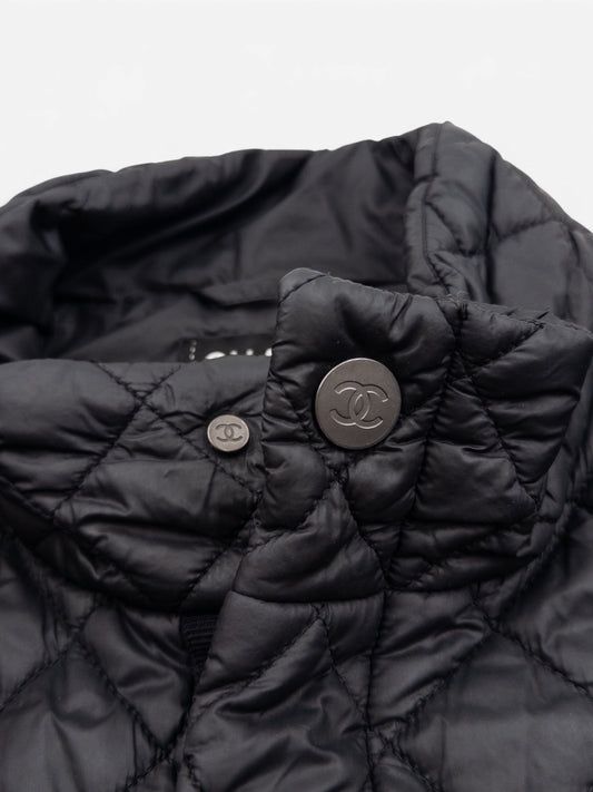 Chanel by Karl Lagerfeld 2010s CC Quilted Puffer Biker Vest – CC button detail