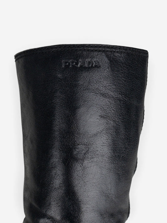 Prada 2000s Knee-High Biker Harness Riding Boots – detail view
