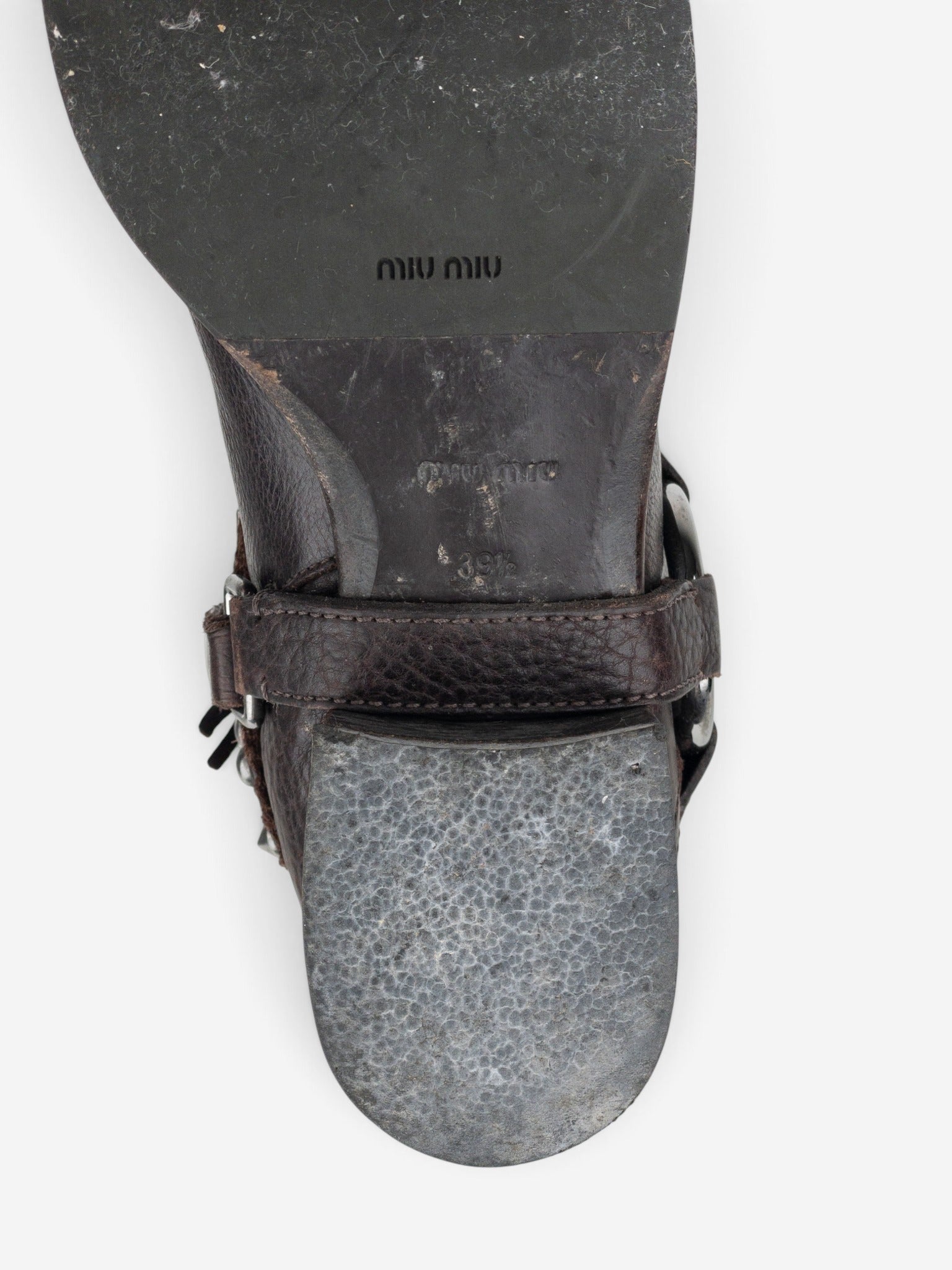 Miu Miu 2000s Knee-High Studded Harness Biker Riding Boots – detail view