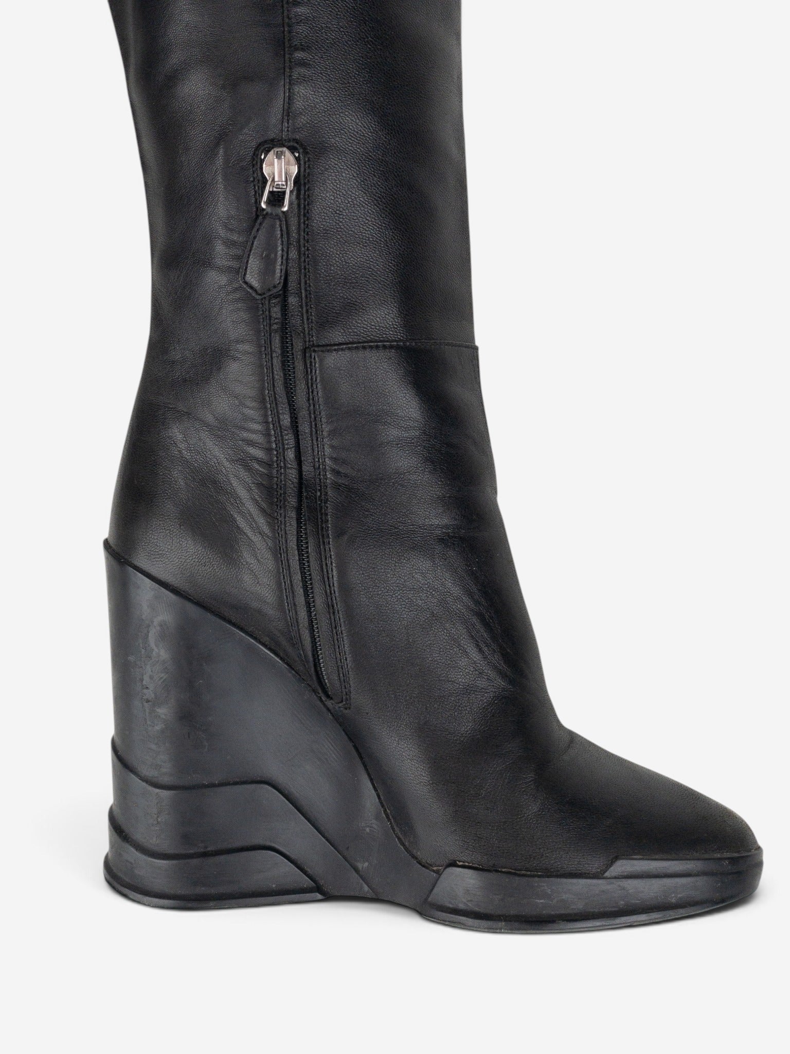 Prada AW14 Knee-High Biker Moto Wedge Boots – detail view