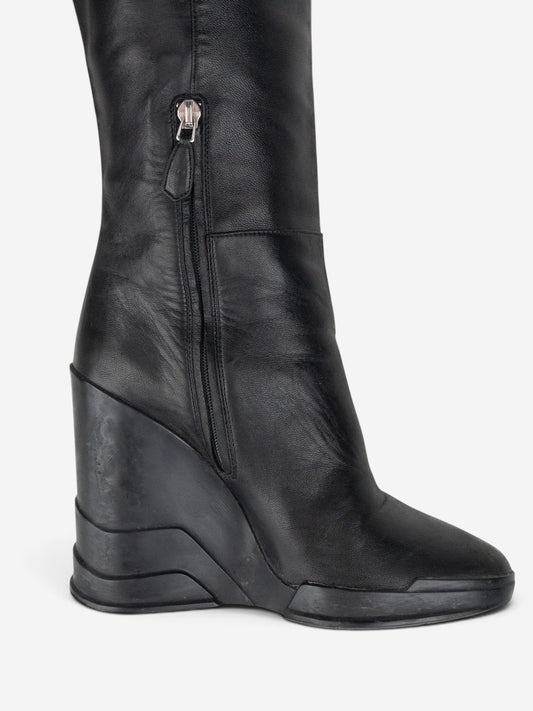 Prada AW14 Knee-High Biker Moto Wedge Boots – detail view