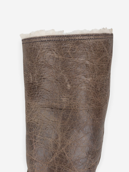 Prada AW11 Knee-High Shearling Paint Biker Moto Boots – detail view