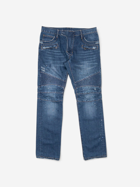 Balmain Dark Wash Biker Denim Jeans – front view