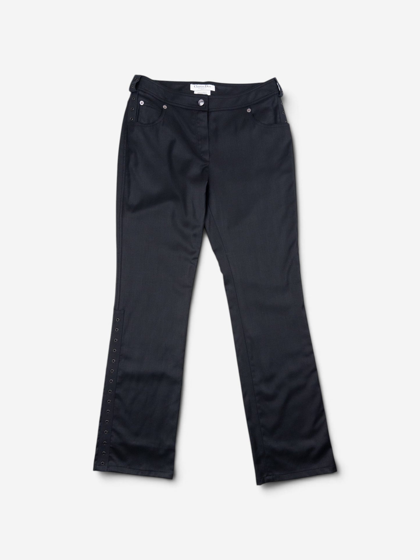 Dior by Galliano SS03 Coated Bootcut Bondage Biker Pants – front view