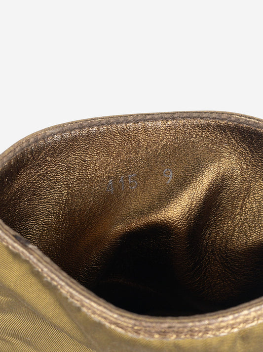 Helmut Lang AW03 Metallic Gold-Colored Bondage Combat Boots – detail view