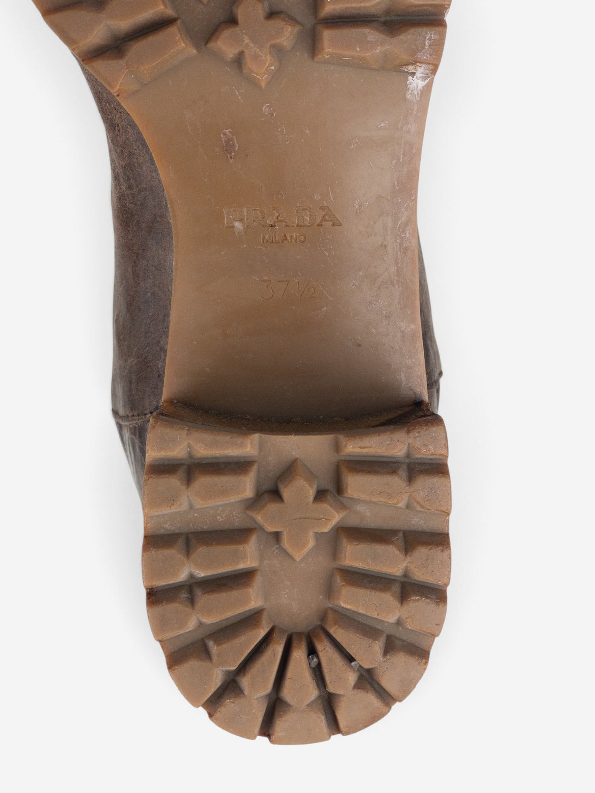 Prada AW11 Knee-High Shearling Paint Biker Moto Boots – detail view