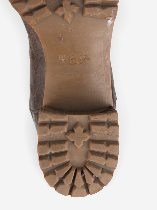 Prada AW11 Knee-High Shearling Paint Biker Moto Boots – detail view