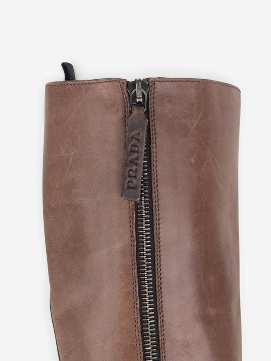 Prada 2000s Knee High Riding Biker Boots – detail view