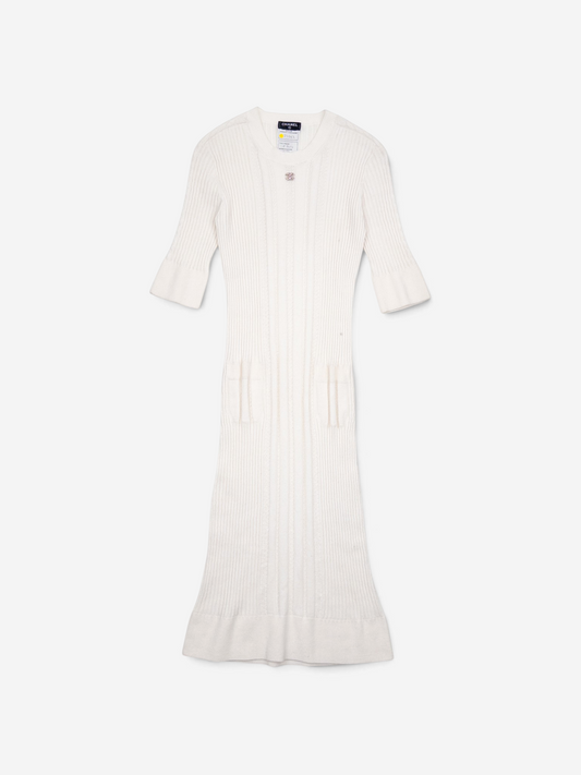 Chanel SS22 Prototype Crystal CC Bodycon Ribbed Knit Mini Dress