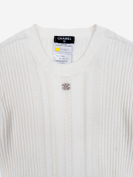 Chanel SS22 Prototype Crystal CC Bodycon Ribbed Knit Mini Dress