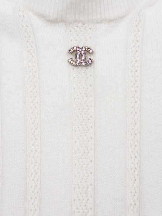Chanel SS22 Prototype Crystal CC Bodycon Ribbed Knit Mini Dress