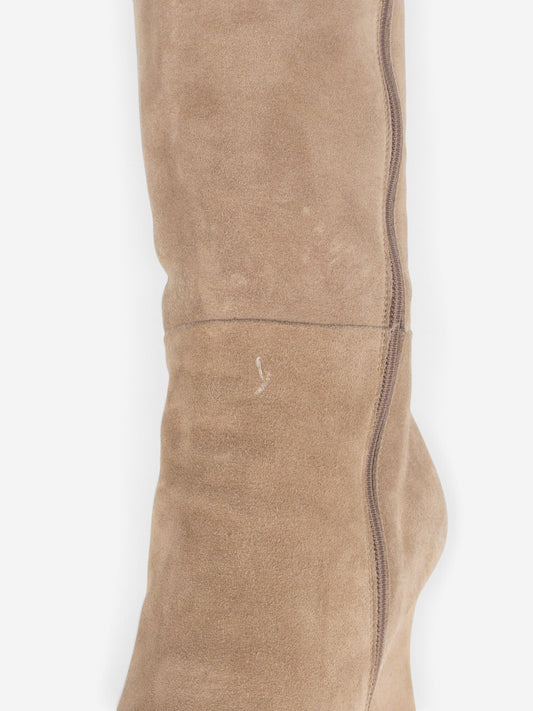 Prada 2000s Knee High Suede Sculptural Heel Boots – detail view