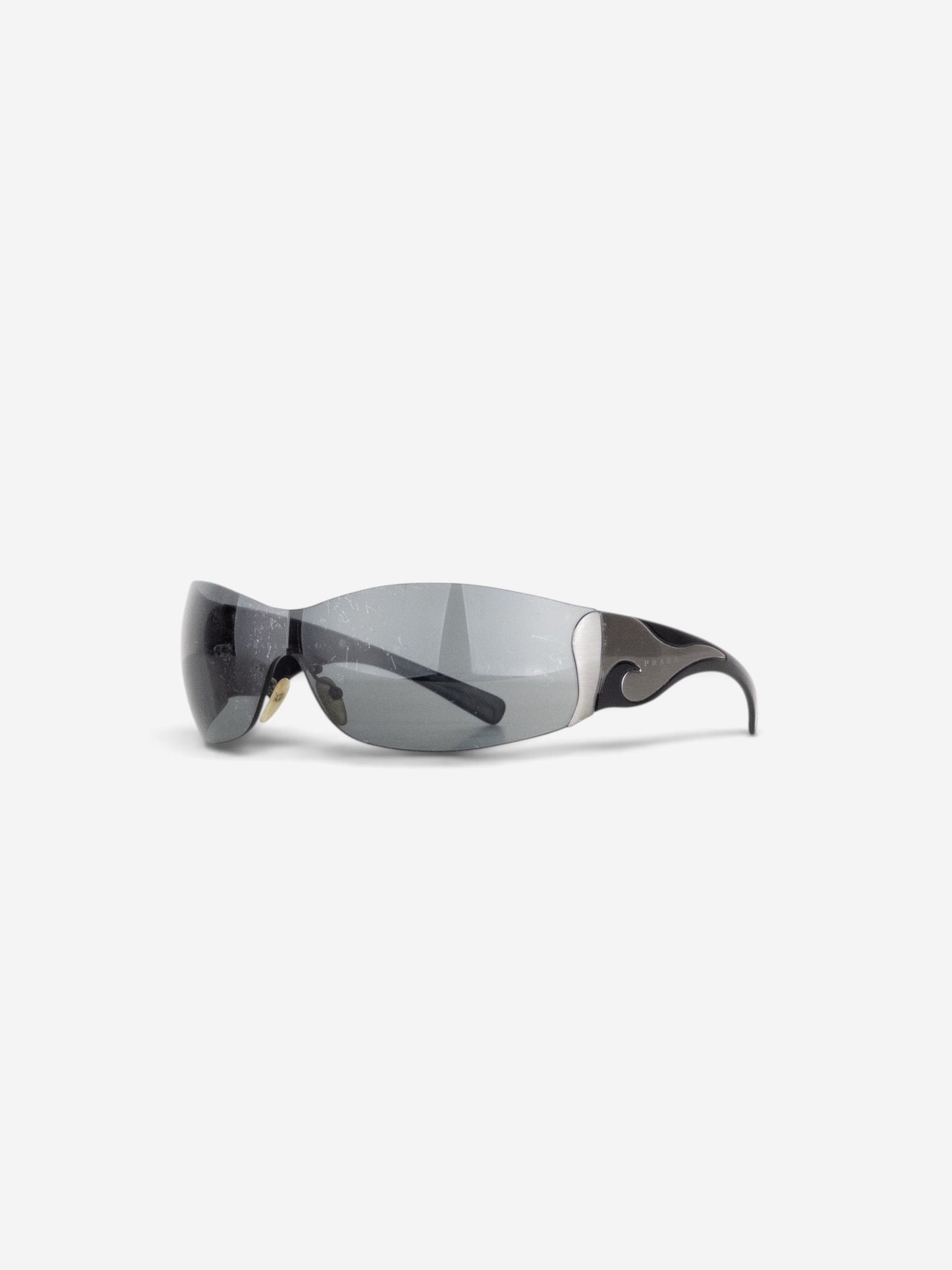 Prada SS04 'SRP58F' Flame Wrap Mask Shield Sunglasses – angled view