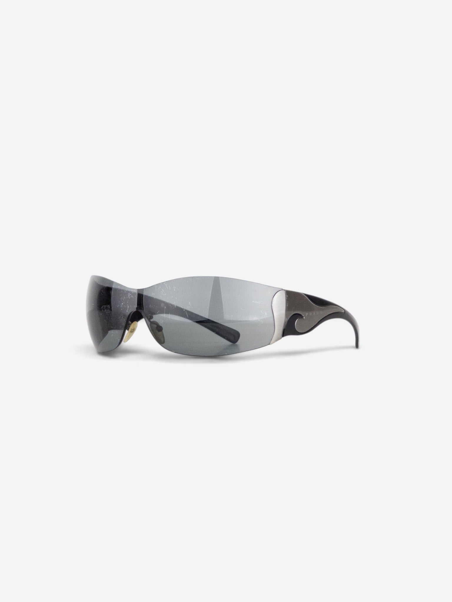 Prada SS04 'SRP58F' Flame Wrap Mask Shield Sunglasses – angled view